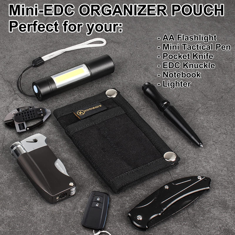 Kosibate EDC Pouch, EDC Organizer, Mini Tool Pouch for Knife/Flashlight/Tactical Pen/Card-Men's Slim Pocket Organizer for Daily Carry (Black) black Small