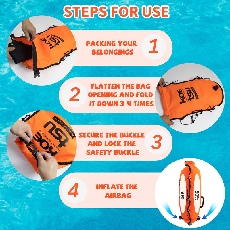 koetsu Swim Buoy & Waterproof Dry Bag 30L for Open Water – High Visibility Safety Bubble with Dual Air Chambers, Shockproof Protection Rest Handle for Swimmers, Triathletes, Kayaking