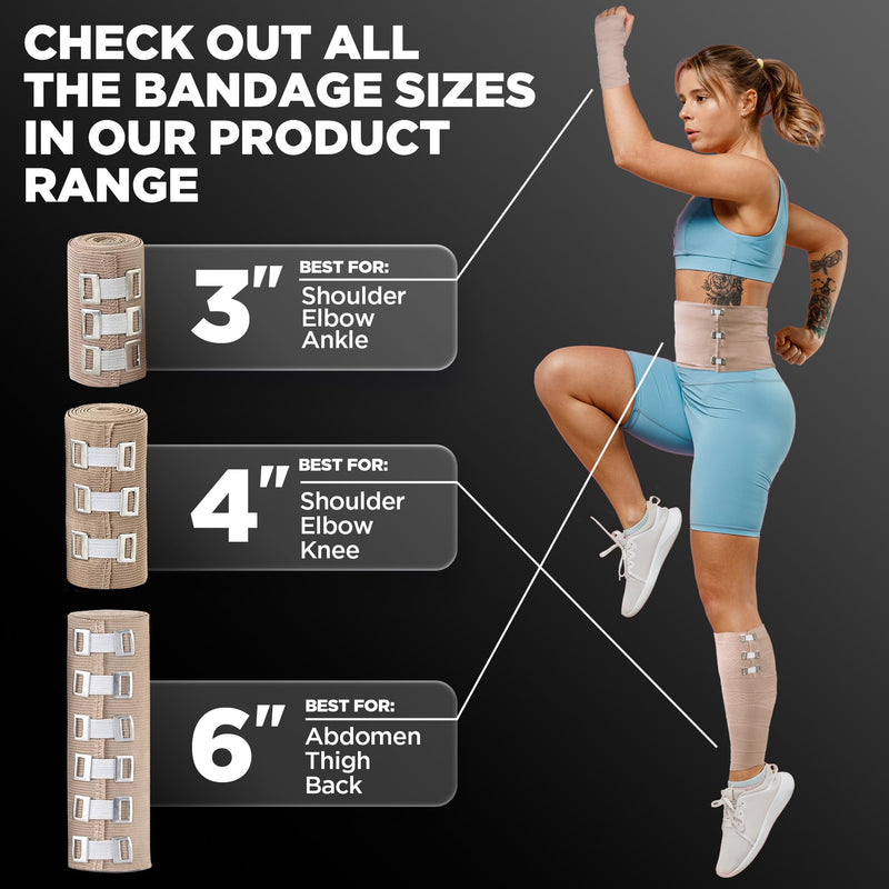 Premium Elastic Bandage Wrap – 4pk (2x3, 2x4) + 12 Extra Clips – Strong Compression Bandage Wrap - Wrist, Ankle, Foot, Knee Wrap 4 Piece Set