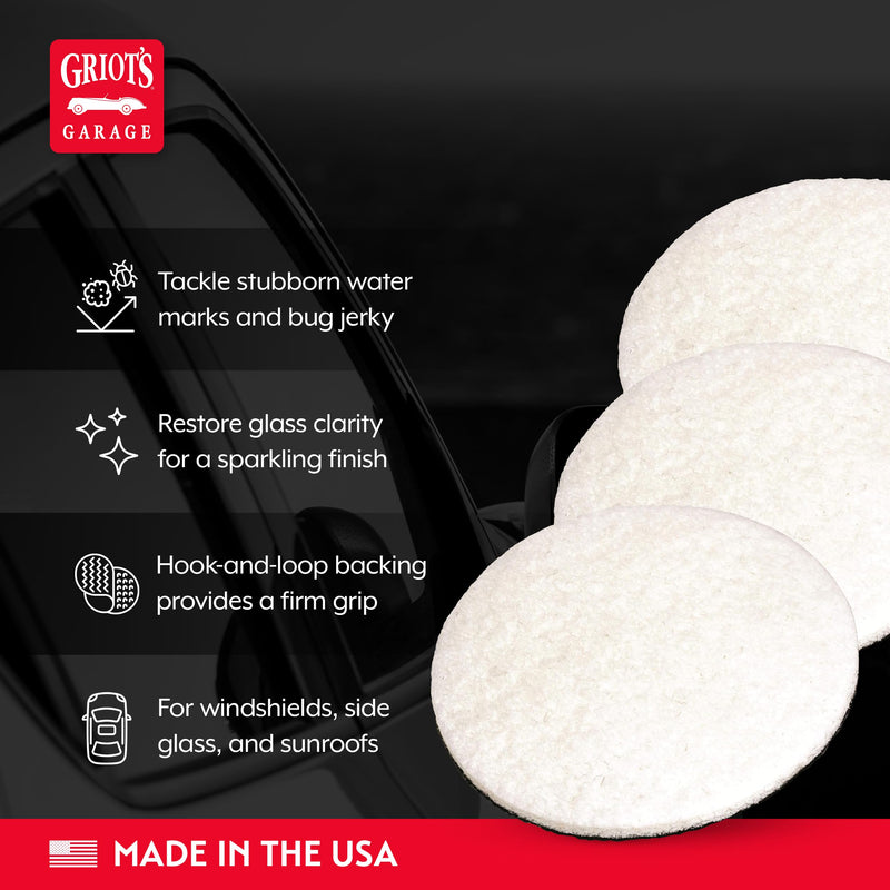 Griot's Garage 3” Glass Polishing Pads, Buffing Discs for Car Windows, Windshields, Shower Doors, and More, 10665, Set of 3 3" Pads (Set of 3)