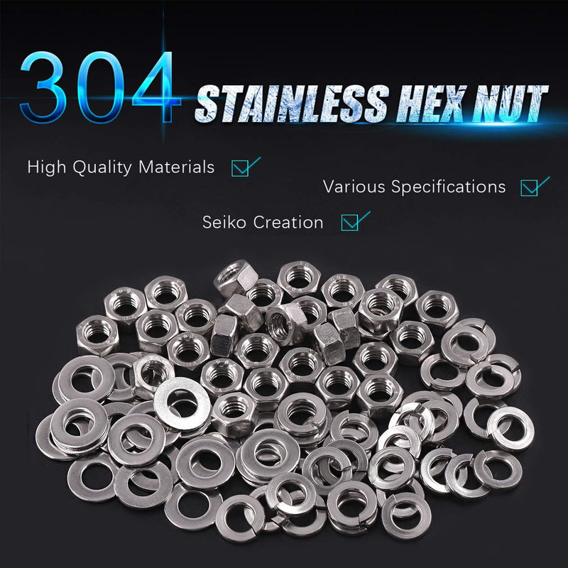 Swpeet 90Pcs SAE 304 Stainless Steel 5/16-18" Hex Nuts and #5/16 Flat Washers with #5/16 Split Lock Washers Assortment Kit, Coarse Thread Hexagon Nut for Home Automotive Shop Use #5/16-18 Hex Nuts & Washers