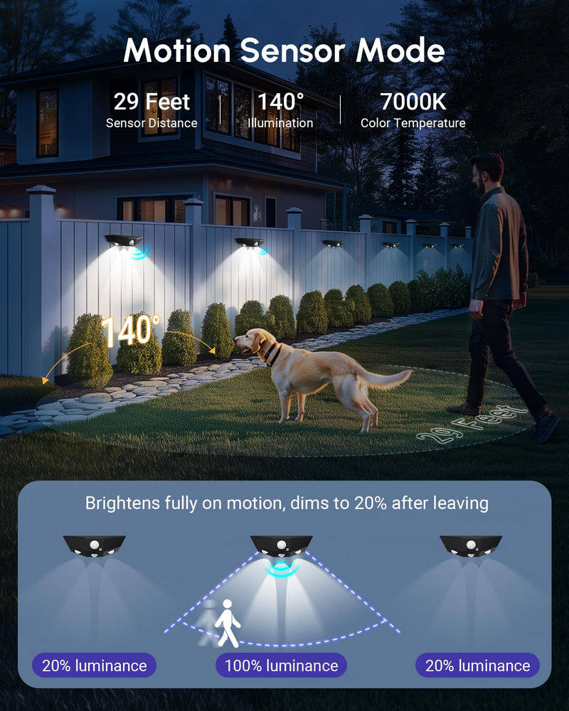 12 Pack Solar Fence Lights, Motion Sensor Outdoor Light with 3 Sided Lighting, 60 Lumens Fence Light Solar Powered, Solar Lights Outdoor Waterproof with 3000K/7000K Mode for Patio, Backyard, Fence 12 Pack Black