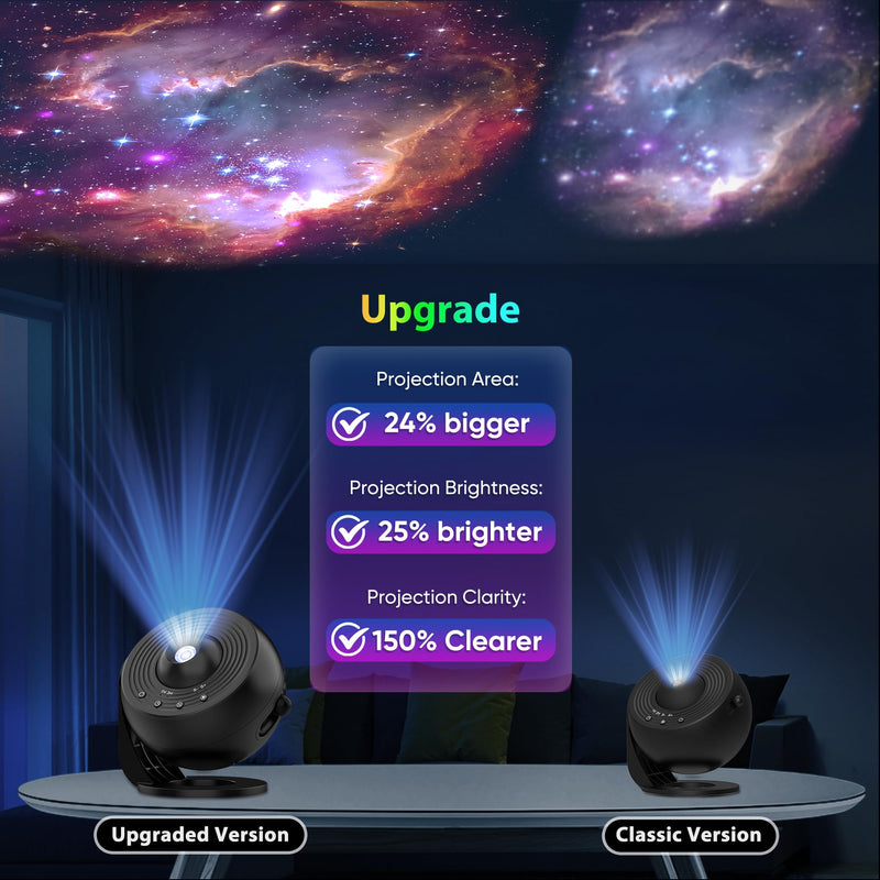 Galaxy Projector for Bedroom Pro Version, Upgraded Film Disc Star Projector for Kid 12 in 1 Planetarium Projector HD Image Adjustable Knob 360° Rotating 1/2h Timer Simple 4-Button Control Blue