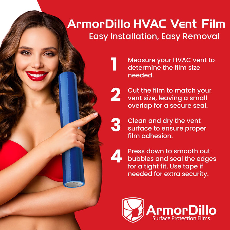 ArmorDillo Vent Film Duct Masking Tape - Temporary Register Sealing Tape for Air Ducts, Vents & HVAC - Blue Self-Adhesive Protection Film, High Tear & Puncture Resistance, UV Protection -8” x 185 8” x 185' Regular Tack Adhesive