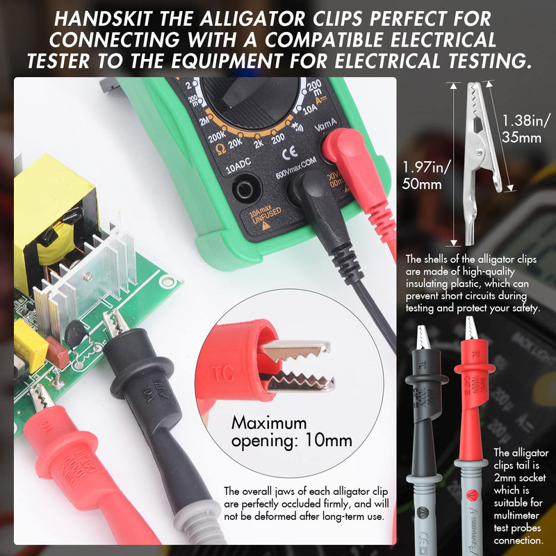 Electrical Multimeter Test Leads Set with Alligator Clips Test Hook Test Probes Lead Professional Kit 1000V 10A CAT.II dm-0509