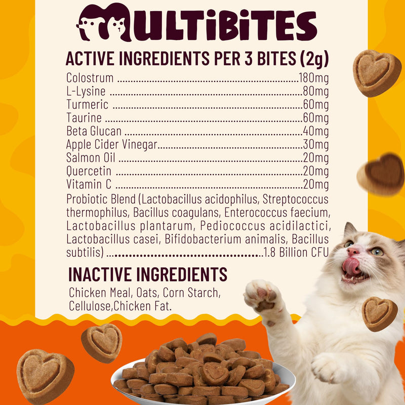 7.76 oz Cat Allergy Relief Bites - with Colostrum,Lysine,Taurine for Cats & Probiotic - Immune Support, Skin and Coat for Cats & Cat Digestive Support - Skin and Coat Supplement