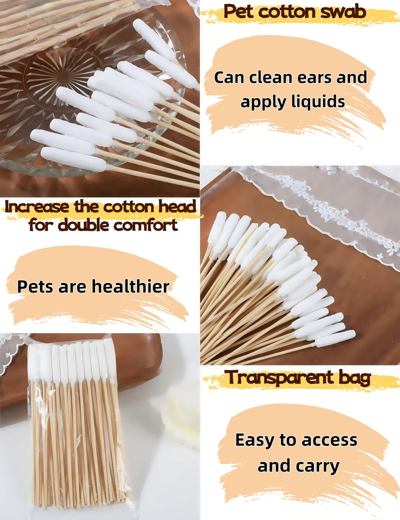 100pcs 6Inch Long Professional Cotton Swabs,Large Dog Ear Swabs Bamboo Handle Cotton Buds,Gentle Cotton Tips for Dog Ear Cleaning Solution/Pet Ear Care