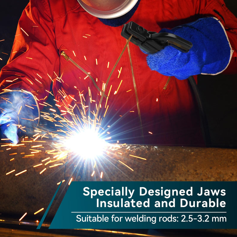 200A Welding Ground Clamp Welding Electrode Holder Set, Welding Cable Stick Electrode Holder with 10-25 Din Quick Plug, Heat Resistant Anti Slip Grip for ARC MMA MIG TIG Welders