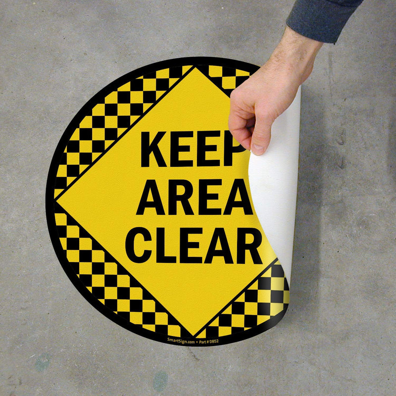 SmartSign - SF-0097-FO-17 "Keep Area Clear" Anti Slip Adhesive Floor Sign | 17" x 17" Black on Yellow