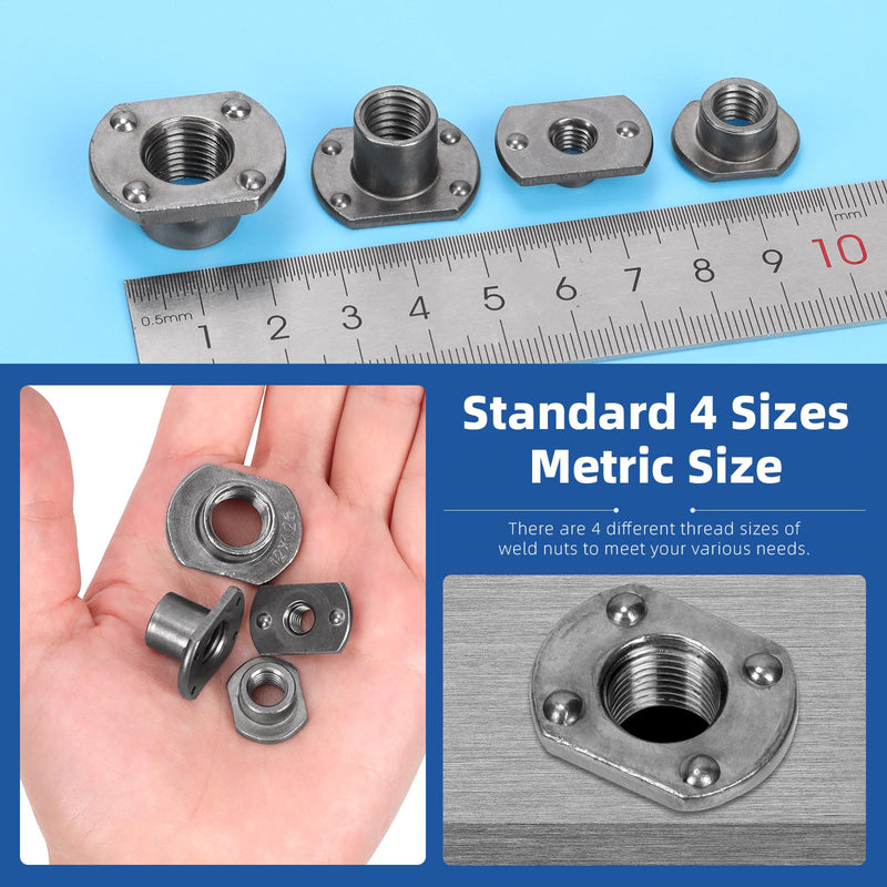 Glarks 32Pcs Weld Nuts Set, M6 M8 M10 M12 Tab Base UNC Carbon Steel Machine Screw T-Nuts 2 Projection 4 Projection for Furniture Vehicles Caster Industry Machine m6, m8, m10, m12