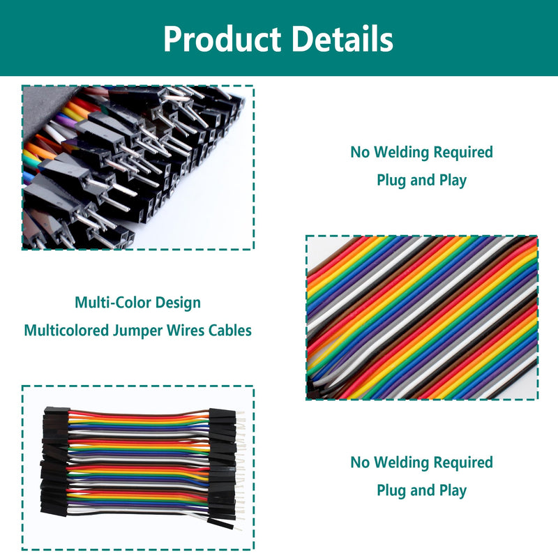 40pcs 10cm Dupont Wire Male to Female 40pin Breadboard Jumper Wires Multi-Color Ribbon Cable Line Connector 40pin(M/F)