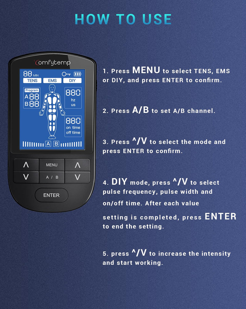 Comfytemp TENS Unit Muscle Stimulator for Pain Relief Therapy, FSA HSA Eligible TENS Machine with 24 Modes and DIY, Dual Channel EMS Unit, Pulse Muscle Massager for Back, Shoulder, Sciatica, Knee