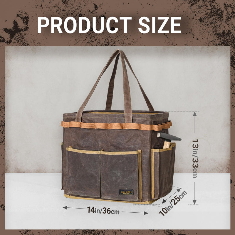 Self-Standing Tool Bag with 6 Pockets & 23 Hanging Holes - Collapsible Reusable Wire Frame Rectangular Basket, Easy Tool Access, 14" x 13" x 10" | Grey