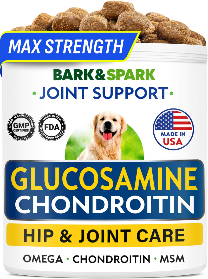 BARK&SPARK Glucosamine Chondroitin Dog Hip & Joint Supplement - Joint Pain Relief - Hip & Joint Chews - Joint Support Large Small Breed - Senior Doggie Vitamin Pill Joint Health 120Ct (Chicken) Hip&Joint (Mobility)