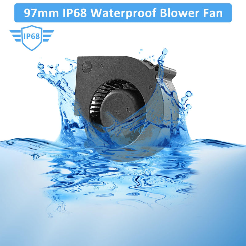 97mm 12V IP68 Waterproof Small Powered Blower Fan 97mm x 33mm Inflatable Replacement Fan Speed Controller 3V-12V 1600-4000RPM Variable Speed 9733