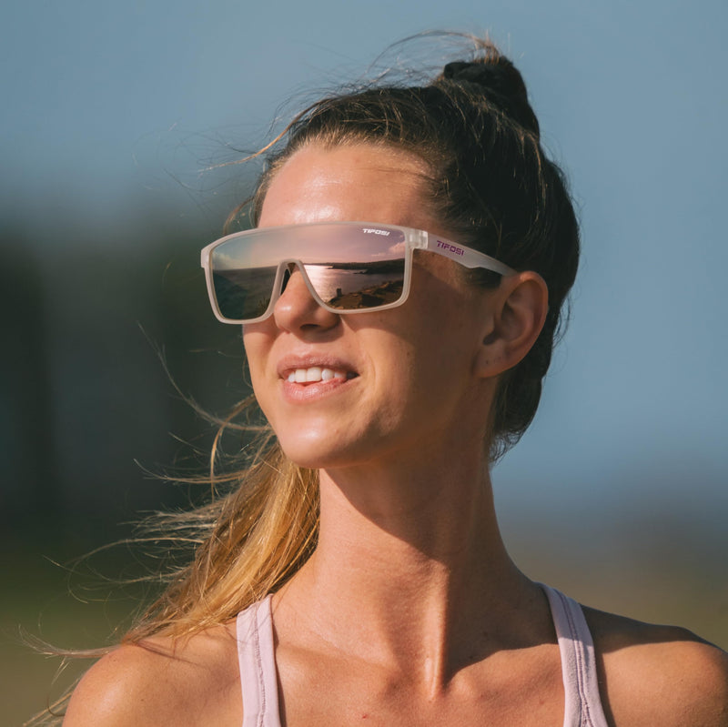 Tifosi Sanctum Sunglasses, Ideal For Cycling, Golf, Hiking, Running, Tennis & Pickleball, Lifestyle Satin Clear (Pink Mirror) Smoke