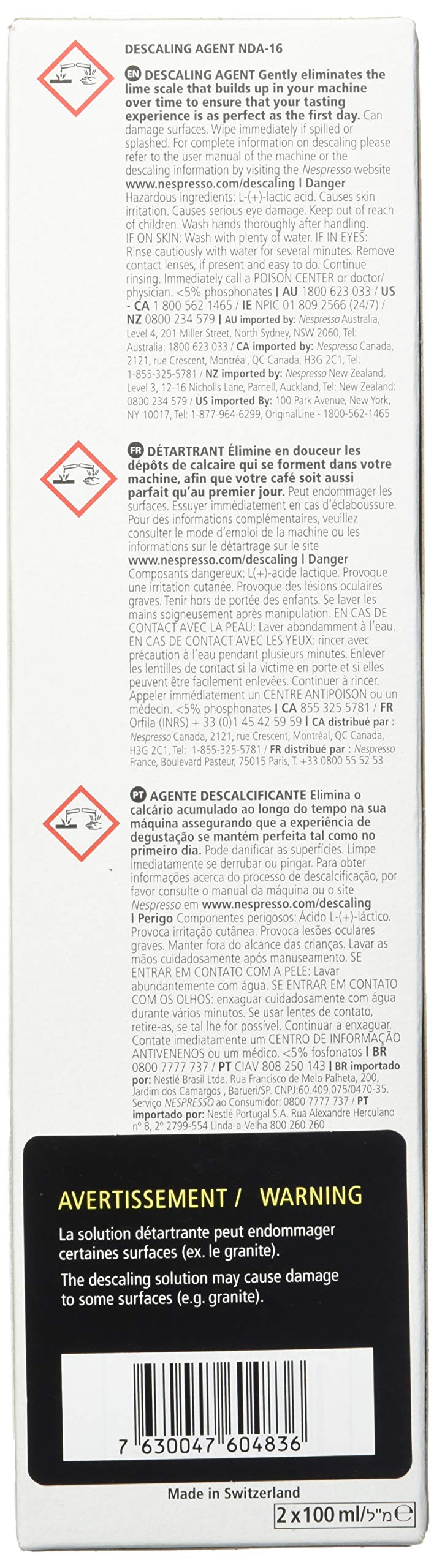 Nespresso Descaling Solution, Fits all Models, 2 Packets 3.38 Fl Oz (Pack of 2)