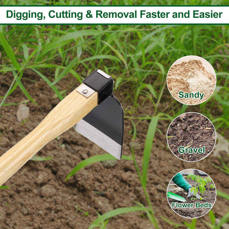 HARFINGTON Garden Hoe 15" x 3.94" Steel Hoe Garden Tool Anti-Rust with Non-Slip Wooden Handle Edger Weeder Shovel for Backyard Loosening Farm Planting Weeding 15" x 3.94"