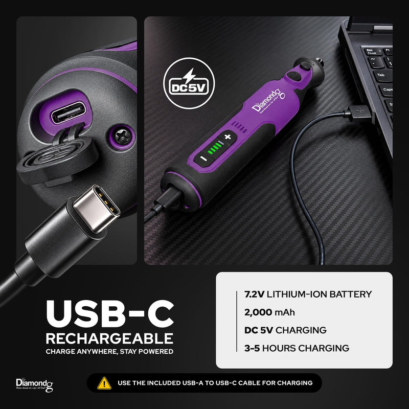 Diamondg Cordless Rotary Tool Kit, 8V, 5-Speeds - 50pcs DIY Accessories Purple