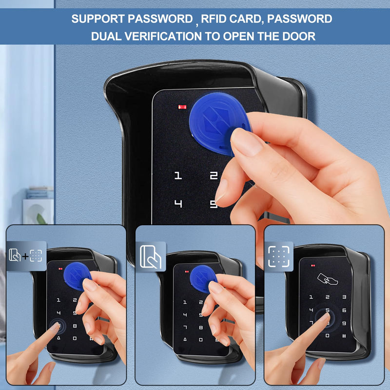 Door Access Control System Kit, RFID Keyboard with Rain Cover, 180/350lbs Magnetic Lock, DC12V Power Supply, 10Pcs 125KHZ ID Keyfobs,Door Safety Switch Applies to Outdoor