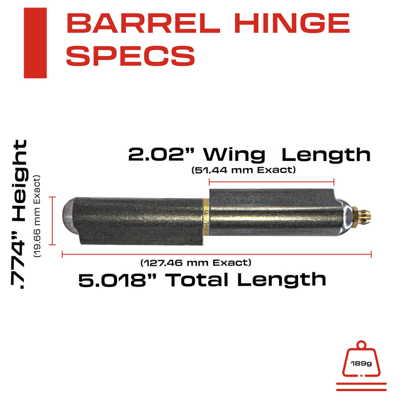 5” Inch Weldable Bullet Hinge – Heavy Duty Barrel Hinges – Weld On Gate Hinges – Weldable Door Hinges – Weld BBQ Smoker Hinge – 5.01" Inch x .774" Inch – Heavy Duty Steel TearDrop Body Pin Grease Zerk 2 Pack Raw Polished Metal