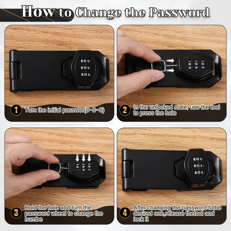 3 Pcs 4 Inch Password Rotary Hasp Locks Mechanical Cabinet Locks Combination Slide Latch Lock for Door Security, Cabinets, Barn Door, Bathroom, Outdoor, Closet, Garden Fence