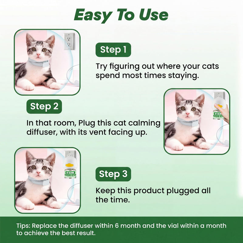 Cat Calming Diffuser Kit with (3 Pack) 48ml Refills Pheromone Diffuser for Cats Anxiety & Stress Relief, Calming Diffuser for Cats to Reduce Fighting & Scratching Cat Pheromone Diffuser