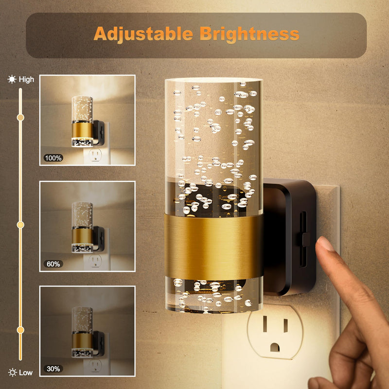 JandCase Night Light, Night Lights Plug into Wall,2 Pack 3000K Dimmable LED Night Light with Adjustable Brightness, Automatic Night Lights Plug in with Auto Light Sensor, for Bathroom Hallway Decor
