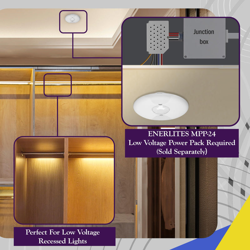 ENERLITES Low Voltage Ceiling Sensor Pir Occupancy Motion Detector, 360° Field of View, 1200 Sq Ft Coverage, Commercial/Industrial Grade, MPC-50L, White Power Pack