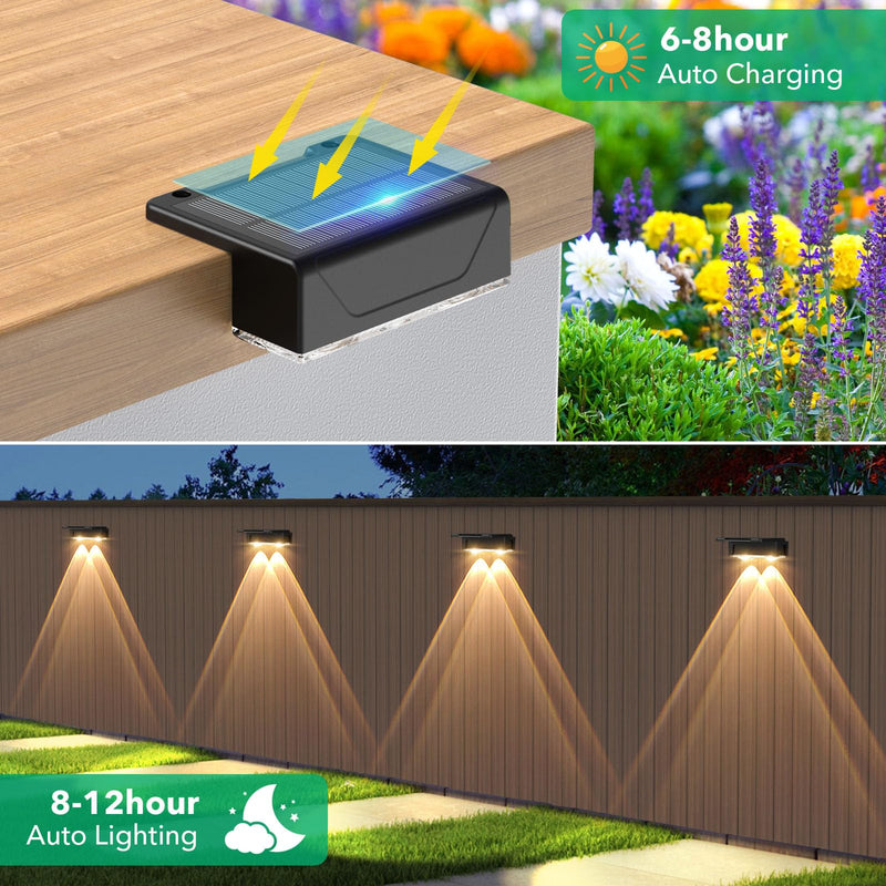 Solar Fence Lights Outdoor - 3 Color Modes(3000K/4000K/6000K), IP55 Waterproof Solar Lights, Fence Light Solar Powered for Outside, Backyard, Railing, Steps, Patio and Wall Lighting