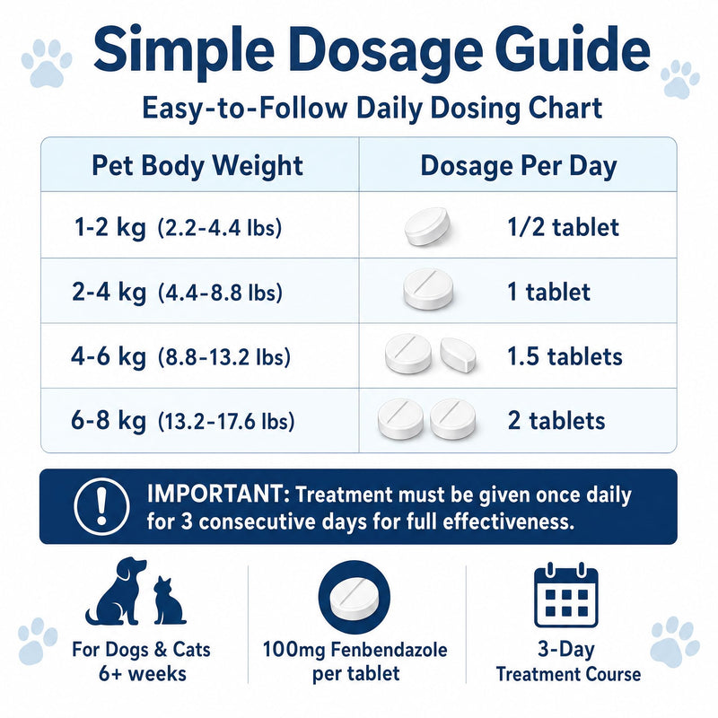 7 Way Fenbendazole Dewormer Tablets for Cats & Dogs – Treats Tapeworms, Roundworms & Hookworms – 10 Tablets per Box – 3-Day Required Treatment – Safe for Pets 6 Weeks