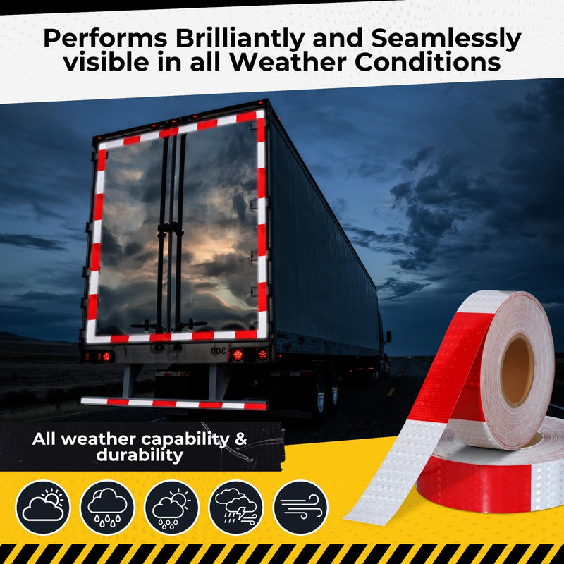 DOT C2 Reflective Tape 2IN x 100 FT - Outdoor Waterproof Conspicuity Tape - Red White Reflector Tape for Trailers, Vehicles, Boats - Strong Reflective Safety Tape for Caution Warning Signs