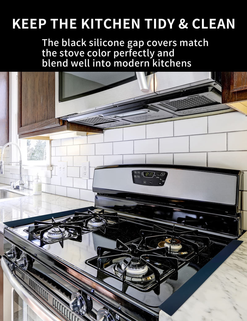 25 inch Black Stove Gap Covers (2 Pack), Silicone Gap Filler for Stove and Counter, Oven Edge Side Gap Guards, Kitchen Range Crumb Catcher Strips between Stovetop and Countertop 25 inch Black