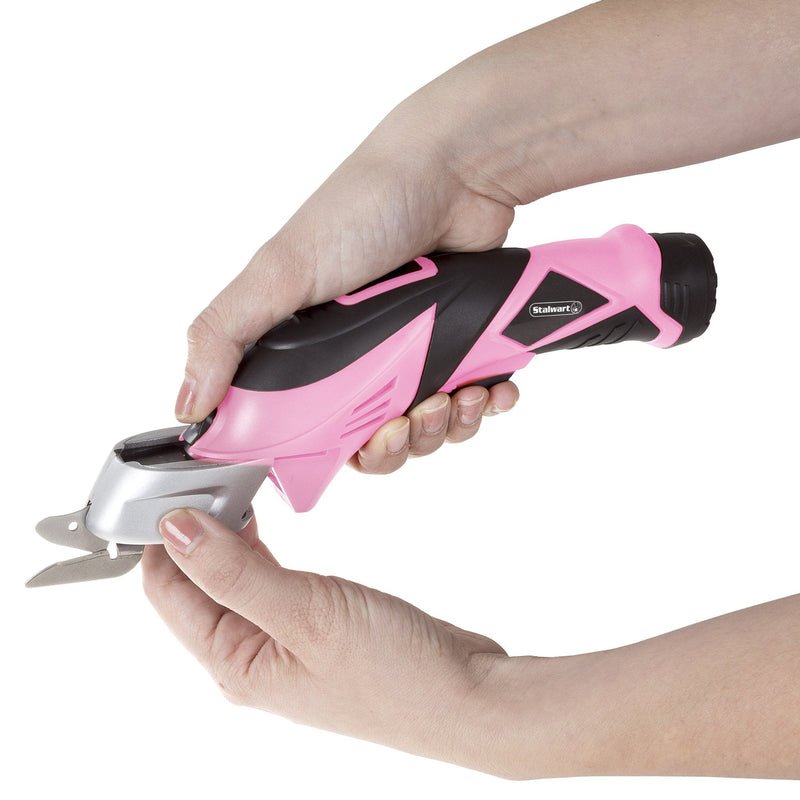 Cordless Electric Scissors with Two Blades – Fabric, Leather, Carpet and Cardboard Cutter – 3.6V Lithium-Ion Rechargeable Battery by Stalwart (Pink) Pink Double-Blade