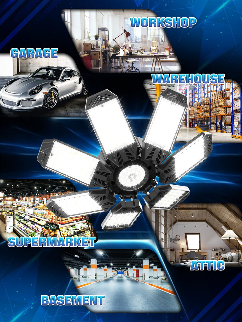 LED Garage Light 200W, Super Bright Garage Lights 20000LM Garage Lights Ceiling Led with 7 Adjustable Panels 6500K Led Shop Lights Screw in E26/E27 Bulb Socket for Garage Basement Lighting 1PC-200W