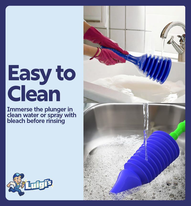 Luigi's Sink & Toilet Plunger Bundle - Heavy Duty Plungers for Bathroom & Kitchen - Toilet Plunger with Holder - Powerful & Flexible Bellows Plunger Toilets Sinks Baths & Showers Small Sink Plunger + Toilet Plunger
