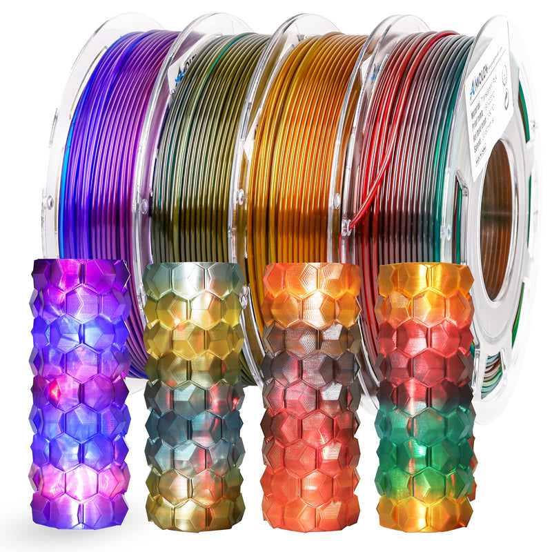 AMOLEN 3D Printer Filament Bundle, PLA Filament 1.75mm, Color Change with Temperature Filament & Transparent Multicolor, 3D Printing Filament 200gX 4 Spools