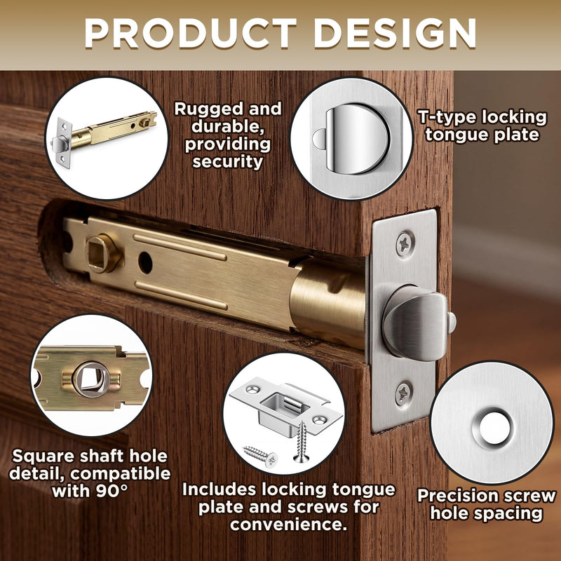 Hicarer 2 Pack 5" Backset Entry Door Latch, 19/64" (7.6mm) Square Spindle Opening, Square Corner Faceplate, for Knobsets & 90° Lever Handles, Includes Screws 5"
