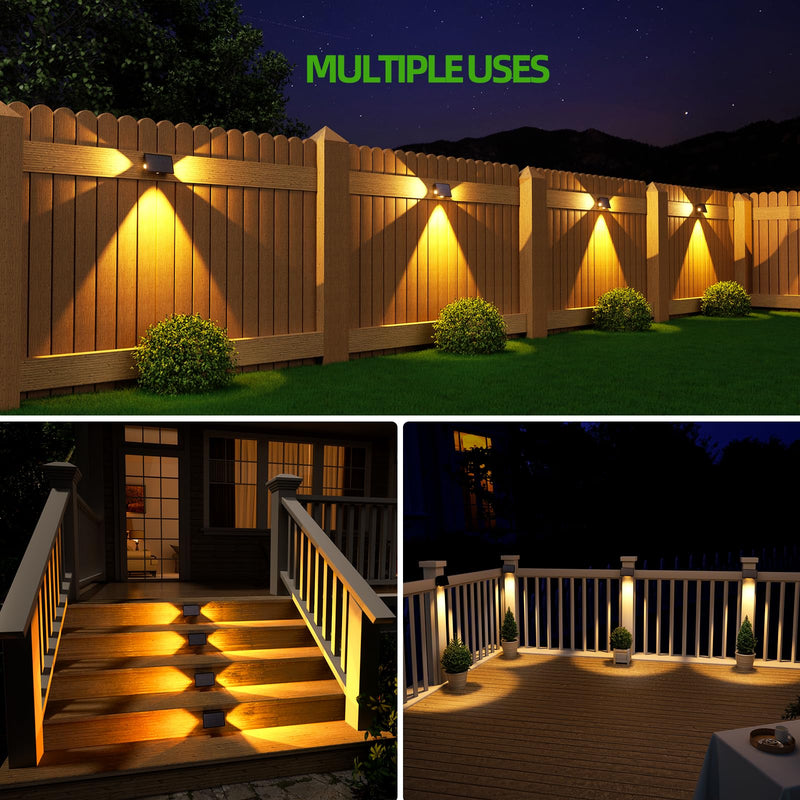JSOT Solar Fence Lights Outdoor - 8 Pack Waterproof Deck Stair Step Light 5 Lighting Modes for Backyard Garden Wall Outside Patio Decor (Warm Light) Warm White - 8 Pack