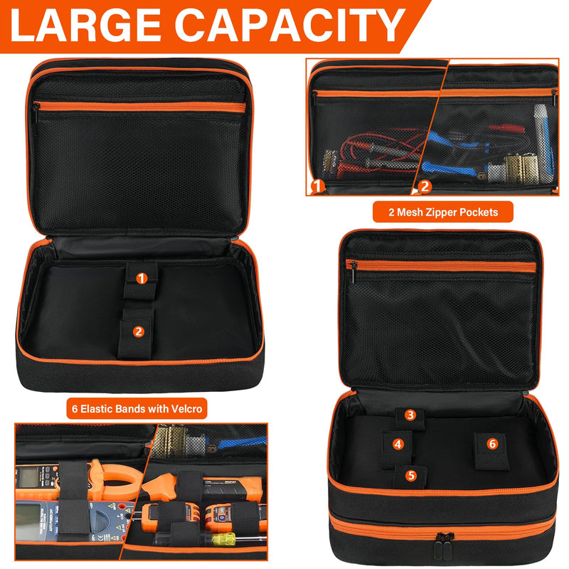 Carrying Case Compatible with Klein Tools ET310 AC Circuit Breaker Finder & RT250 GFCI Outlet Tester & Electrical Test Kit,Circuit Tester Storage Organizer Fits for Digital Multimeter,Clamp Meter Black & Orange