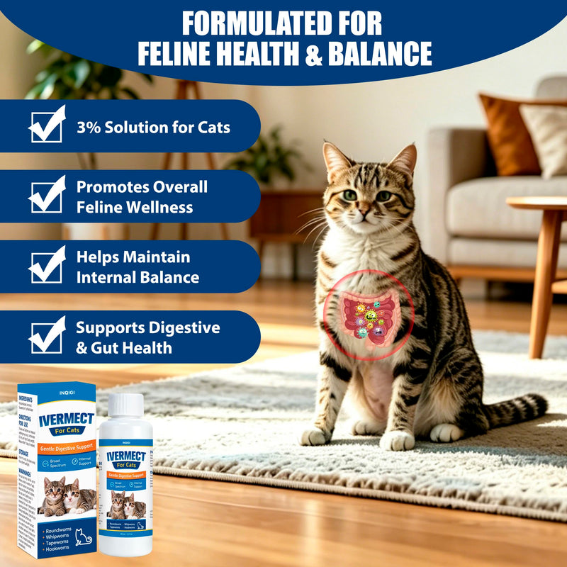 lvermect for Cats, Liquid Digestive Support for Kittens & Adult Cats, Broad Spectrum Gut Balance Formula, Internal Cleanse & Daily Wellness Support, Easy to Mix with Food or Water - 3.5 fl oz