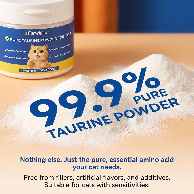 Taurine for Cats – No Additives, Essential Amino Acid for Heart & Vision, Easy Mix in Wet/Dry Food,Taurine Powder for All Ages Including Kittens-200g bule