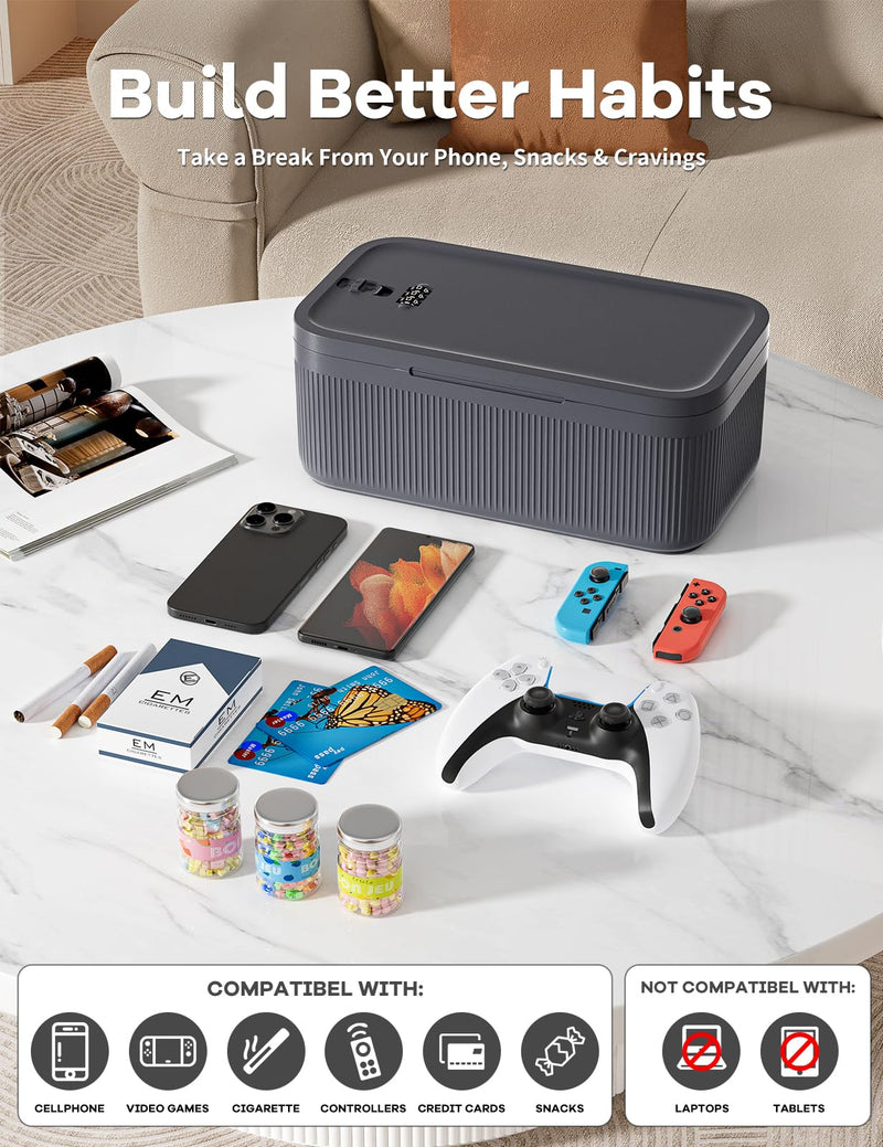 Small Lock Box for Medication Safe, Lockbox for Phone Jail, 2 Litre Medicine Lockable Storage Box with Code for First Aid Kits, Locked Food/Snackle Box Container for Home/Fridge/Office Grey Blue