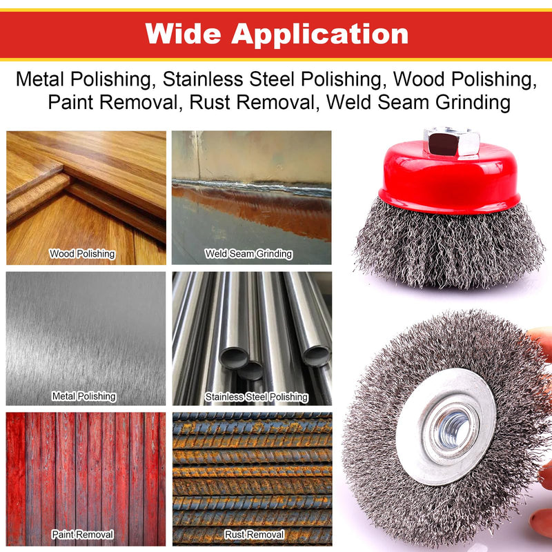 2 Pack 4 Inch Coarse Crimped Wire Wheel for 4 1/2 Angle Grinder,5/8 Inch-11 Threaded Arbor,0.014 Inch Carbon Steel Wire,Wire Brush for Rust,Corrosion,Paint Removal (2 Pack 4 Inch) 2 Pack 4 Inch