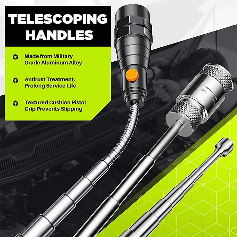 Telescoping Magnetic Pickup Tool Set-Extendable Magnet Flashlight with Inspection Mirror, Birthday Gifts for Men or Women, Boyfriend, Him, Husband, Father, Handyman, Mechanic Yellow