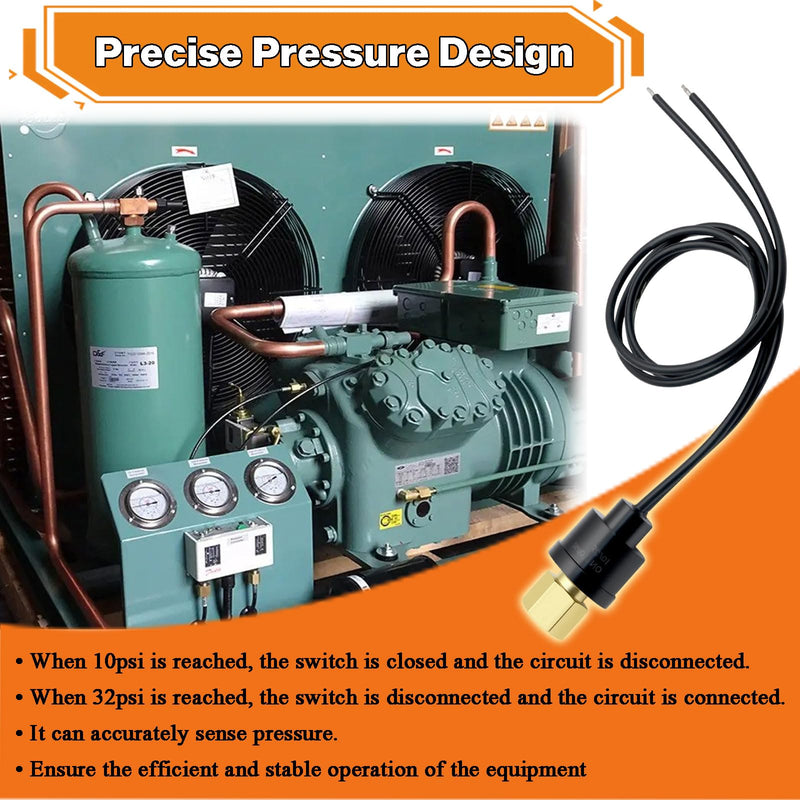 Low Pressure Switch Fit for Most HVAC Freezer Cold Storage Systems | Replace for SLP1032 Open 10 PSI Close 32 PSI
