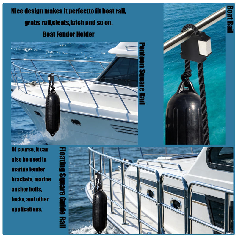 Boat Fender Hanger Boat Fender Clips Boat Bumper Adjuster Holder Hangers for Pontoon Boat Bass Boat Jon Boat Quick Connect and Release Fender Lines Black 2 pack