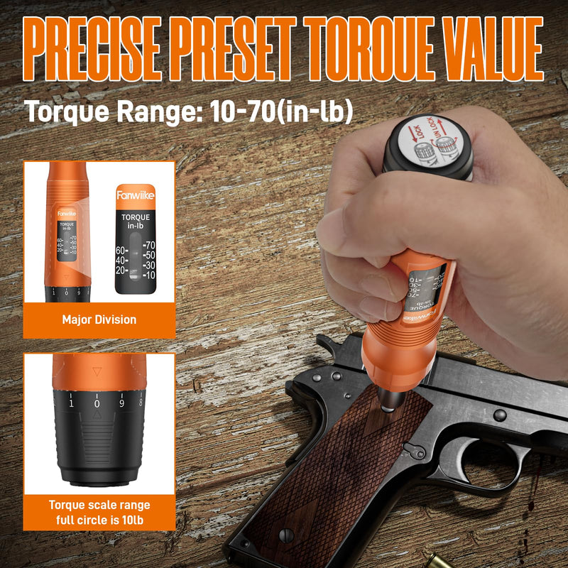 Torque Screwdriver Set, 10-70 In-lb / 1.1-7.8 Nm, 1/4” Drive Torque Wrench Screwdriver Electrician with Range & Audible Click for Scope Mounting Gunsmith Bike Repair