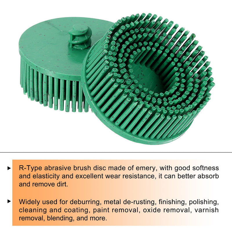 HARFINGTON 2pcs Bristle Disc 2" 50 Grit R-Type Abrasive Brush Coarse Bristle Disc Deburring Electric Disc Brush Attachment Abrasive Coating Removal Disc for Metal, Green