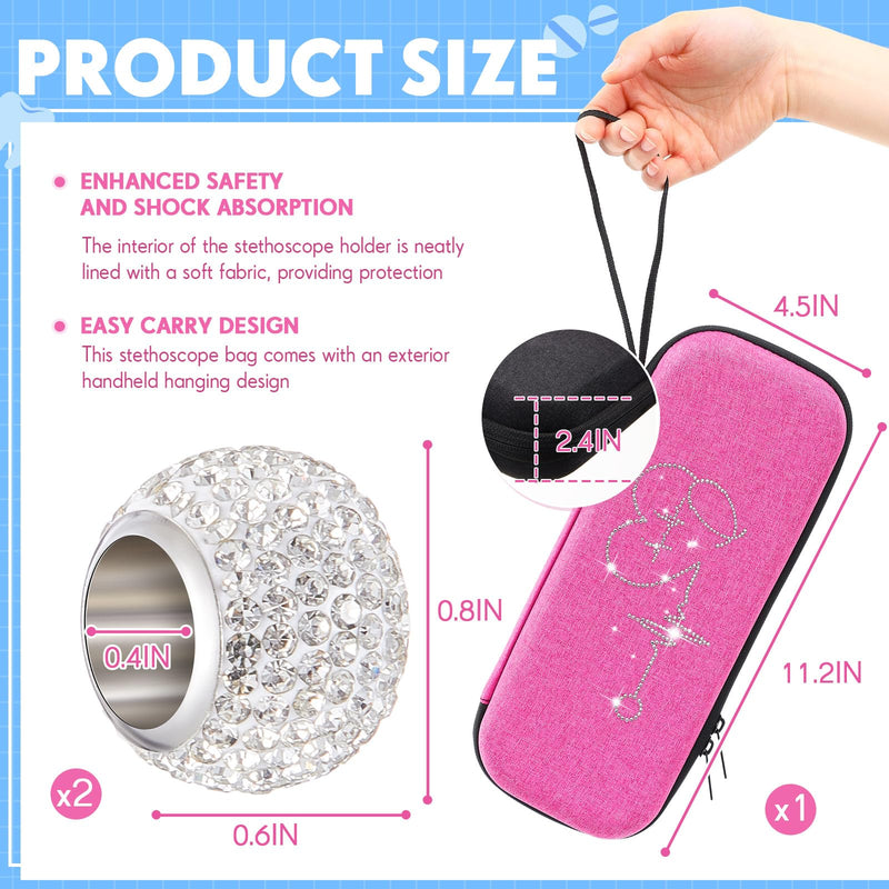Bling Stethoscope Case Kit 3 Pcs Protective Stethoscope Carrying Case with Rhinestone Charms, Cute Nurse Accessories Gift for Nursing, Portable Organizer Storage(Pink) Pink